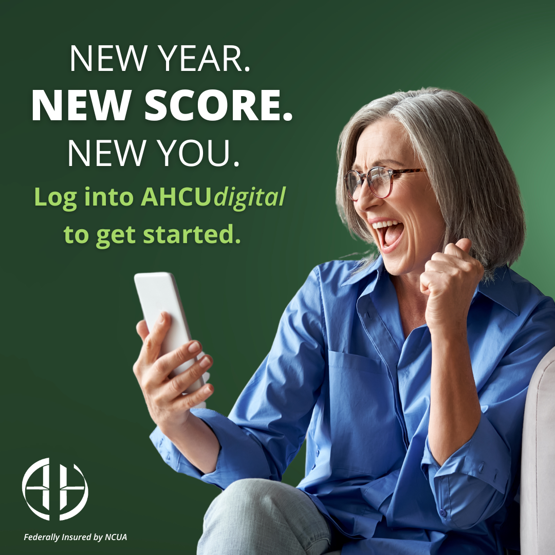 woman excited about credit score.